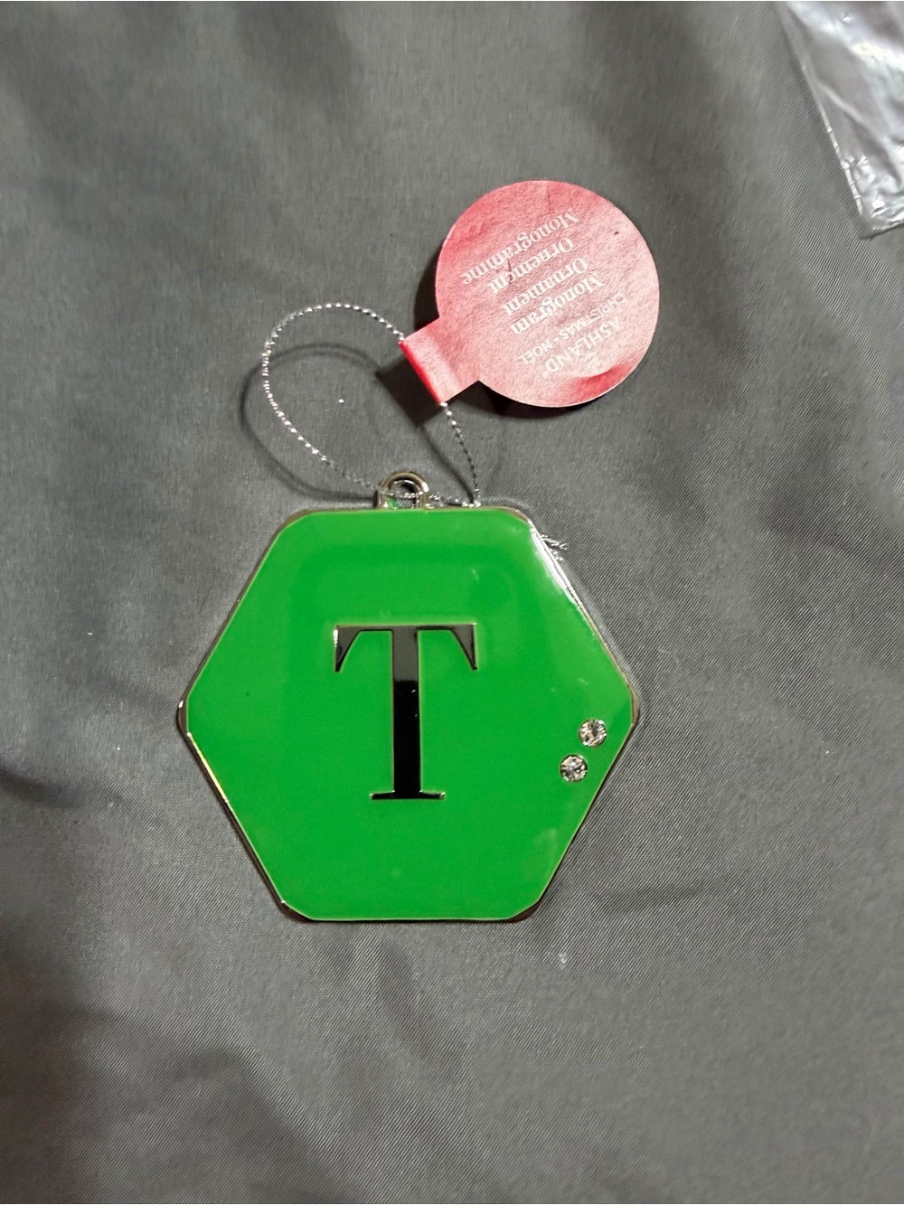 Green 'T' Hexagon Christmas Ornament